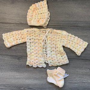Vintage Handmade Bonnet and Sweater Set